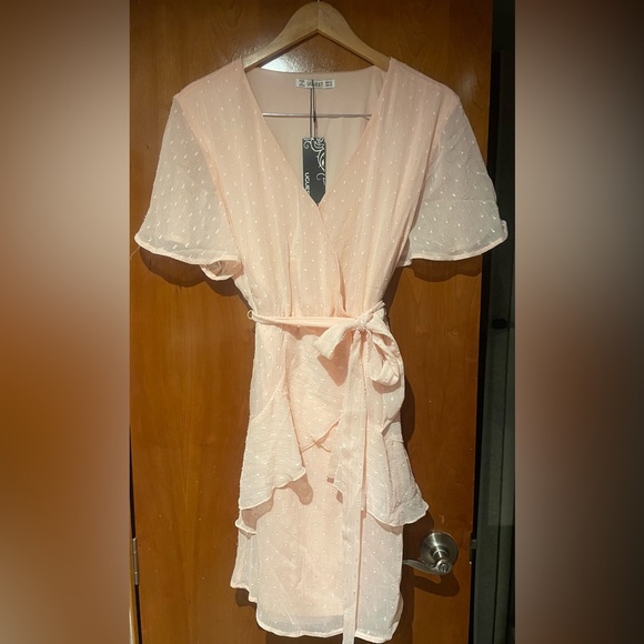 NWT PINK RUFFLED VNECK MINI DRESS - Picture 5 of 5